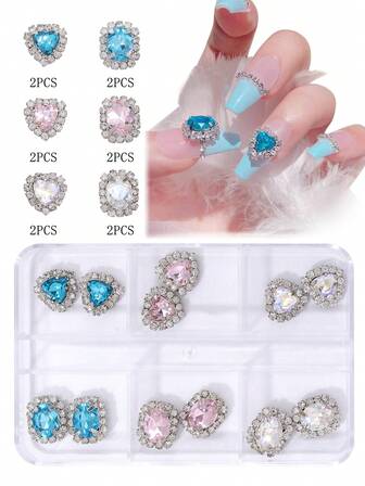 12 件 Chroma 心形和椭圆形美甲装饰合金金属质感日本 Ins 风格 DIY 美甲装饰指甲钻假指甲装饰配件女士和女孩美甲用品用于美甲 DIY 用指甲饰物美甲宝石美甲用品指甲水钻打造迷人造型