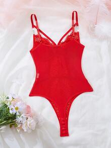Sexy Lingerie, A Red Lace-Trimmed Body Suit That Is Both Simple And Grand, Graceful And Alluring, With A Unique Charm And Perfect Sense Of Style - Red - View 2
