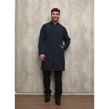Men's Comfort Coat With Zipper, Gabardine And Elastane, Baltic Navy Blue - Navy Blue - View 3