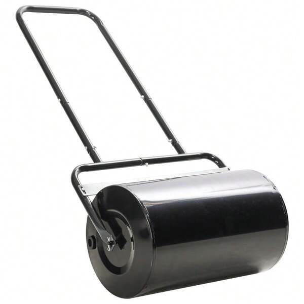 Lawn Roller With U-Handle 32cm Diameter 38L Water Or 62kg Sand Metal Black 57x32.5x107cm For Perfect Lawn