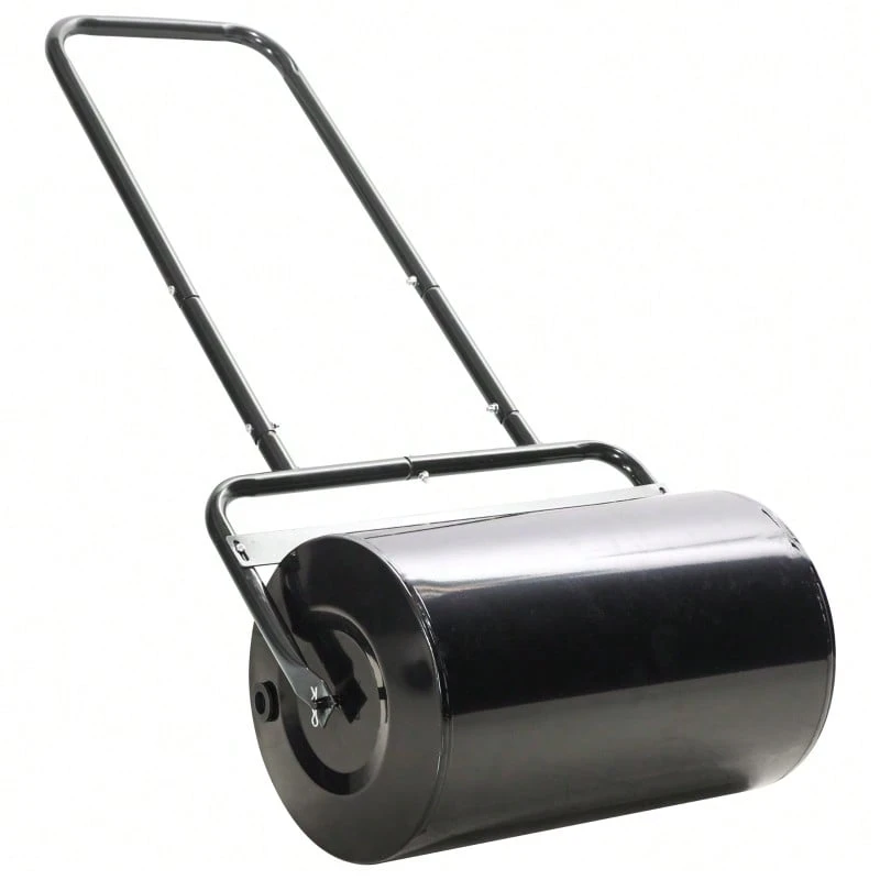 Lawn Roller With U-Handle 32cm Diameter 38L Water Or 62kg Sand Metal Black 57x32.5x107cm For Perfect Lawn - 黑色 - 查看 1