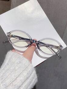 1pc Women's Elliptical Small Oval Frame Personalized Street Snap Concave Shape Clear Glasses Summer Study Accessories Glasses Accessories For Women