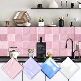 10pcs Mosaic Pattern Ceramic Tile Stickers, Home Decor Wall Stickers, Self-Adhesive Waterproof, Multi-Color Options, Suitable For Kitchen, Bathroom, Bedroom, Dorm And Other Wall Decoration