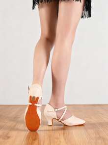 Women Closed Toe Latin Salsa Ballroom Dance Heels Ankle Straps Dancing Shoes - White - View 5