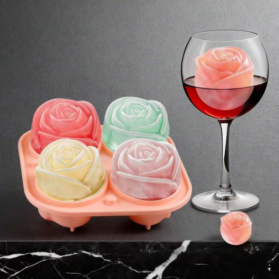 Fun Shapes,Rose Ice Cube Mold,Rose Gift Ice Ball Maker Mold |   Silicone Ice Cube Tray,Whiskey Ice Cubes Mold,Bourbon Ice Cube Molds Slow Melting Ice For Whiskey,Cocktails&Old Fashioned - Hồng - Xem 1
