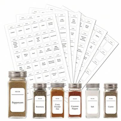 216 Spice Jar Labels Preprinted Minimalist Stickers - White Waterproof Label - Fit Round Or Rectangle Spice Jars - Herb Seasoning Kitchen Pantry Labels,Organization, Kitchen Supplies,Grandma Gift,Kitchen Deccor