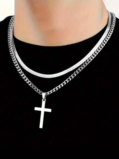Fashionable Personalized Hip-Hop Smooth Cross Pendant Necklace, Suitable For Men's Daily, Casual Wear, Dating, Party, Birthday, Perfect Match For Any Occasion