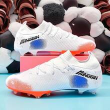 1 Pair Football/Soccer Shoes, Low-Top Outdoor Soft Ground Cleats, PU Lace-Up Anti-Slip AG/FG Spikes, Lightweight High-Performance Non-Slip Design, Professional Soccer Boots, Factory Direct , Multiple Colors Available - White Orange - View 1