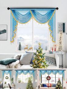 1 pieza Cenefa con cuentas doradas y azules, cortina de lujo moderna con onda, adecuada para fiestas, sala de estar, dormitorio, decoración de ventanas y puertas, opciones de ancho de onda de 1 a 4 - Azul - Ver 1