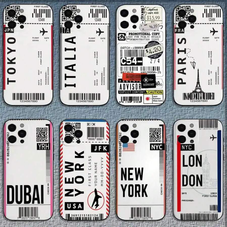 World City Travel Ticket New York London Tokyo Phone Case Silicone Soft Cover Compatible With 16 15 14 13 12 11 Plus Pro Max Plus, Cover Compatible With 17 Case, 17 Pro Case, 17 Pro Max Case - Z5 - Xem 1