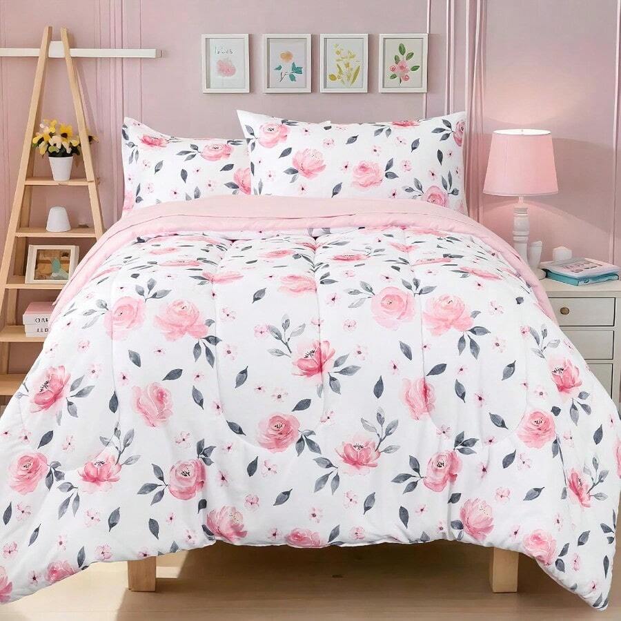 5 Piece Comforter Set Ultra Soft Twin Size Comforter Sets Include Comforter Fitted Sheet Flat Top Sheet Pillowcase Sham For Girls Floral Bed In A Bag For Baby Bedroom Floral Design Ideal For 's Room Cozy And Stylish Decorative Solution For Everyday Use And Sleep - Floral - View 1