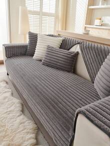 1pc Thick Plush Sofa Cushion Cover, Modern Minimalist Anti-Slip Sofa Seat Pad, Dust-Proof And Washable Sofa Slipcover, Soft And Fade-Resistant, Pet-Friendly, Fits L-Shaped Sofa And 1/2/3/4 Seater Sofa, Suitable For Bedroom, Office, Living Room - Dark Grey - View 6