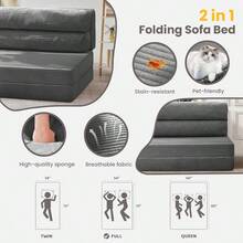 Folding Sofa Bed Convertible Sleeper Chair With Pillow And Foldable Mattress 2-In-1 Pull-Out Loveseat Sofa Portable Fold-Out Chair Bed For Living Room Bedroom Lounge Comfortable Floor Couch Grey Twin Size - Grey - View 7