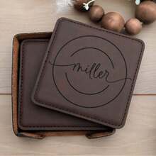 1pc Custom Monogrammed Square PU Leather Coasters, Personalized Engraved Coasters, Suitable For Weddings, Housewarming, Birthdays, Anniversaries, Business Gifts, All Seasons - Multicolor - View 5