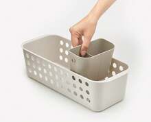 Joseph Joseph EasyStore - Slimline Bathroom Essentials Storage Basket Organiser With Moveable Pot And Divider, Ecru - Slimline Pack of 2 - 查看 3
