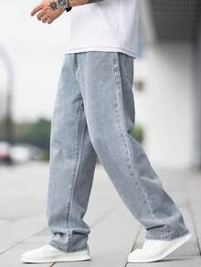 男士宽松破洞喇叭牛仔裤 休闲阔腿牛仔裤 棉质 日常穿着 时尚