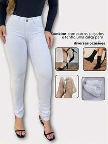 Noble Denim Look Calça Feminina Branca Cintura Alta Skinny Com Elastano - Branco - Visão 7
