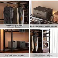 Armario Plegable con Cortinas y Ruedas - Clóset Perchero Portátil para Ropa, Guardaropa de Lona y Metal para Lavandería, Dormitorio, Oficina - Fácil Instalación - 160, Negro - Negro - Ver 5