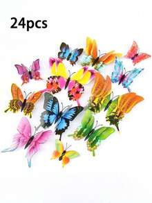 12/24/36pcs 3D Butterfly Stickers, PVC Realistic Butterfly Decor, Modern 3D Room Decor Creative Butterfly Stickers, 3D Colorful Double-Layer Wings PVC Realistic Butterfly, Artificial Butterfly Wall Stickers, Home Decor, Cute Cake Decor, Party Supplies, Holiday Party Creative Butterfly Stickers - Multicolor - View 37