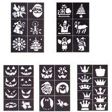 yikexuanli 5件套圣诞镂空图案模板 + 5色海娜纹身膏套装，色彩缤纷，设计多样，适用于面部点彩，防水半永久海娜纹身膏，男女皆宜，可用于临时纹身和人体彩绘。 - 彩色 - 查看 4