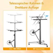 Gipskartonplatten-Heber für Wände & Decken | Tragkraft 68 kg, Höhe 140-335 cm Verstellbar | Klappbar mit 3 Bremsrädern, 60° Neigung
