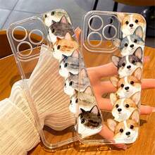 Cute Watercolor Corgi & Cat Transparent Phone Case Kawaii Pet-Inspired Cover carcasa transparente móvil diseño de mascota tierno funda moderna protección para teléfono - Multicolor - Ver 3