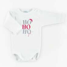BABIDU Body Bebé de Natal Manga Longa 100% Algodão, Especial Minha Primeira Natal, Design Natalício Original e Suave, Ideal para Oferecer, Roupas Bebé Unisex - FRASE HO HO HO - Ver 1
