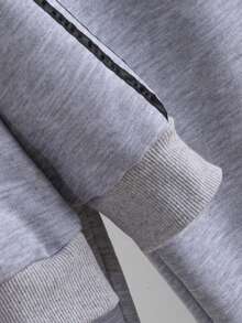 2pcs/Set Young Girl Casual Chic Bow Print Sweatshirt With Side Stripes And Straight Leg Pants, Suitable For Daily, Outdoor, School, Commute, Sports, Autumn/Spring - Grey - View 5