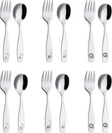 Juego de cubiertos para niños, 12 piezas, acero inoxidable, 6 tenedores para niños, 6 cucharas para cena, utensilios para niños pequeños, para lonchera (animales safari, elefante, jirafa, - 12FS - Ver 10
