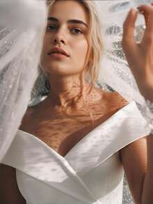 Elegant Off The Shoulder Satin Wedding Gown - Perfect For Christmas, Halloween, Weddings, Proms & Birthdays - trắng - Xem 2