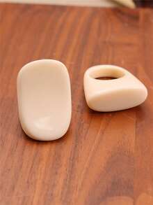 2pcs/Set Vintage Resin Wide Band Rings, Cream White Color, Gift For Friends - Multicolor - View 6