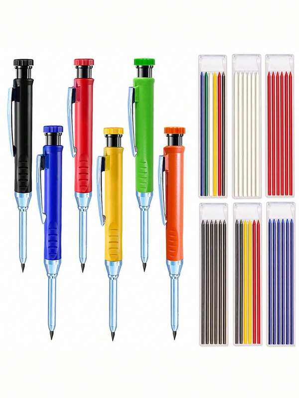 1PC Woodworking Mechanical Pencil, Replaceable Lead, Multiple Colors, Single Color Metal Pencil For Woodworking, 45mm Long, With Pencil Sharpener And Marking Tool, Suitable For Construction And Woodworking, Long Nose Deep Hole Mechanical Marking Pen, Suitable For Woodworking, Drawing, And Construction Tools, Built-In Sharpener, Metal Long Head Deep Hole Woodworking Pencil, Professional Engineering Woodworking Pen, Quick Drying Hook Marking Pen