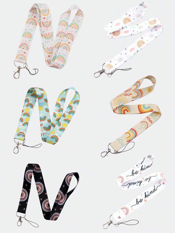 1pc Fashionable Rainbow Pattern Mobile Phone Lanyard Long Ribbon Multi-Color Lanyard Cute Rainbow Key Card Holder Lanyard,Suitable For Daily Use By Students, Nurses And Teachers