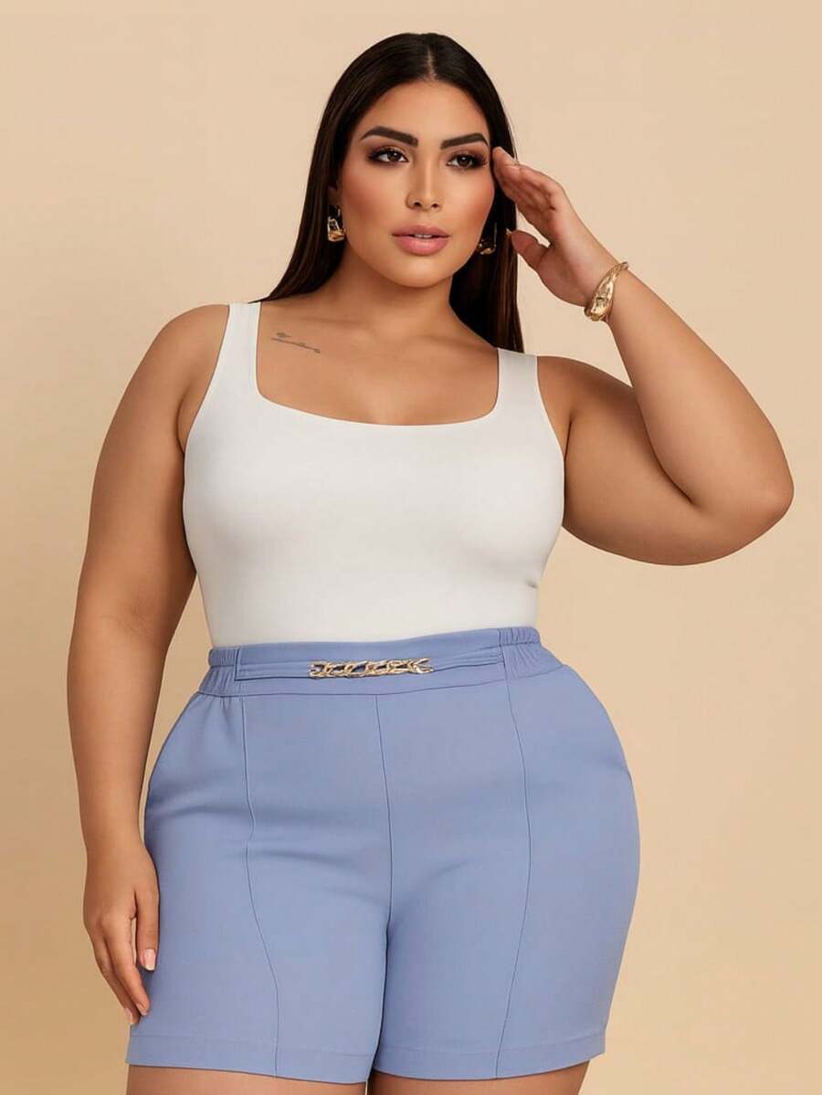 Women's Plus Size Chain Shorts New Spring Summer - Blue - View 1