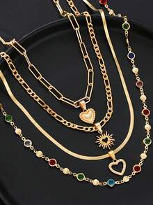 4 قطع مجموعة قلادات للنساء، قلادة على شكل حرف Y، قلادات متداخلة، تصميم أنيق وعتيق، سلسلة عظم الثعبان مجوفة على شكل قلب، مجموعة قلادات على شكل Y مزينة بكريستال ملون لامع، مناسبة للأعياد والحفلات والمناسبات اليومية