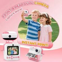 Kids Instant Print Camera HD Digital Camera For Girls Boys Toddler Age 3+, Rechargeable 32GB Card, Flash Filters Frames, Drop-Proof Case, Portable Travel Party Birthday Gift Toy,Kids Toys, Toys For Girl, Kids Books, Easter Gifts - Pink - View 4