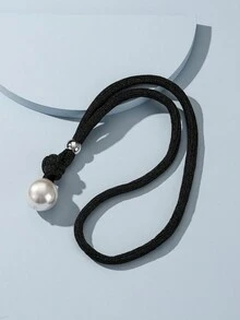 Faux Pearl Decor Necklace - Black - View 6