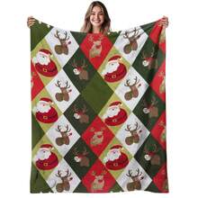Large Flannel Blanket - 280GSM Soft Warm Throw - Green, Red, Golden, White, Brown - All-Season Couch, Bed, Living Room Decor - Washable Cozy Home Accent Halloween, Xmas, Winter - Luxury Holiday Bedspread - Contemporary Style With Festive & Reindeer Print - Festive Design Fall & - Plush Texture Couch, Or Living Room - Durable & Easy Care - Home Decor - 彩色 - 查看 1
