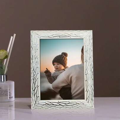 1pc Elegant Silver-Tone Textured Picture Frame, Displays 3.5x5", 4x6", 5x7", 6x8", 8x10" Photos, Suitable For Displaying Family, Outdoor Moments (Photo Paper Included)
