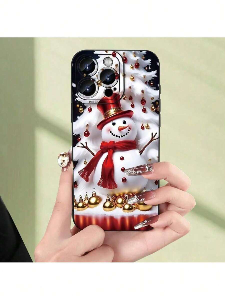 Funda para teléfono móvil con patrón de muñeco de nieve navideño - Protección completa engrosada, a prueba de golpes y anti-caída, funda protectora suave - Para iPhone 15 14 13 12 11 XS XR X 7 8 Mini Plus Pro Max S - Regalo de cumpleaños o festival para hombres y mujeresCarcasa original con gráficos - Negro - Ver 1