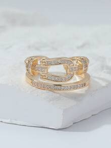 1pc Zirconia Open Ring For Women, Gold/Silver Classic Ring, Casual Daily Wear Jewelry, Gift For Her