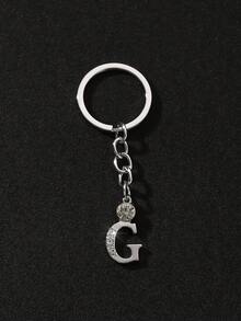 1pc Fashionable Minimalist Style Hollow Out Rhinestone Studded 26 English Letter Unisex Keychain Pendant Accessory - Silver XYK2024 - View 22