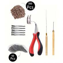 200pcs Silicone Micro Loop Hair Extension Tools Kit, Includes 50 Round Parting Separator Templates, Heat Protection Cover & Clips - Multicolor - View 12