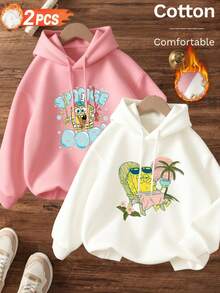 SpongeBob Schwammkopf Frühling und Herbst neues schwarzes Sweatshirt, kreatives 6-Gang-Musterdruck-Kapuzensweatshirt, abstrakte Straßenkunst, klassische Sweatshirt-Version, bequem und einfach, locker und lässig, modisch und vielseitig, Damen-Kapuzensweatshirt - Verschiedenfarbig - Übersicht 1