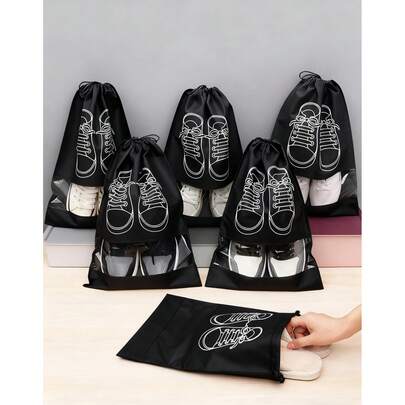 10pcs Shoes Storage Bag With Rope Non-Woven Fabric Shoe Bags For Travel Portable Waterproof Shoes Packing Bag Multifunctional Storage Bag Shoe Organizer For Men And Women Travel Supplies, Home Storage And Organization Supplies