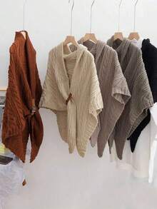 1pc Women's Spring/Autumn Shawl, Beige Leather Buckle Shawl, Thick Triangular Cloak Outwear, Knitted Scarf For Dress - Buckled Plush Shawl - View 1