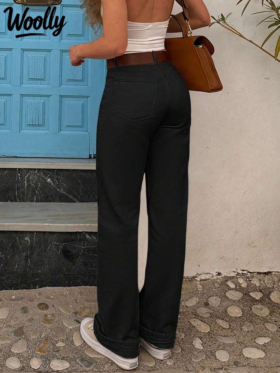 女士休闲直筒牛仔裤 春季款 黑色 - 黑色 - 查看 1