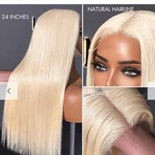 Perruque de cheveux vierges brésiliens de 180% de densité, 14 pouces, HD 13x4 Lace Frontal, coupe au carré droite, couleur blonde #613, mélangée avec des fibres, pour femmes, avec une ligne de front naturelle pré-épilée, longueur de 10 à 14 pouces, 30 pouces de long, pour un usage quotidien - S613 - Voir 9