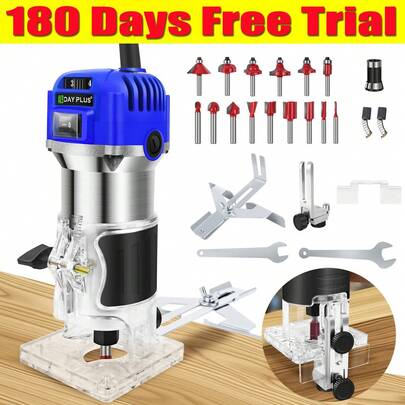 JAOSY Mini Elektrische Holz Oberfräse Oberfräse Kantenfräse Trimmer Holz Fräse Tischfräsmaschine mit Zubehörset ,30,000RPM 6 Gänge