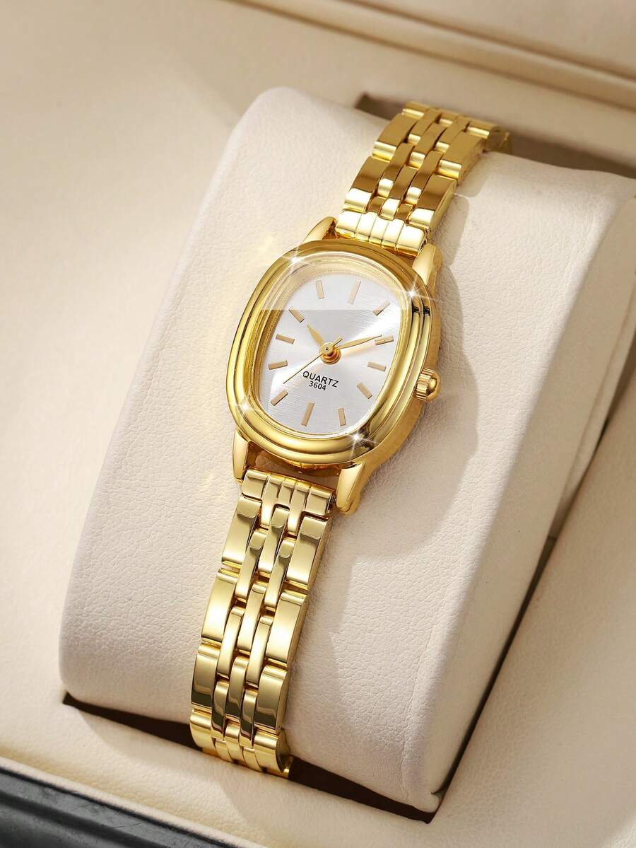 1pc Elegant Oval Dial Quartz Women's Watch With Stainless Steel Band, Sophisticated And Graceful (Watch Only, No Box)